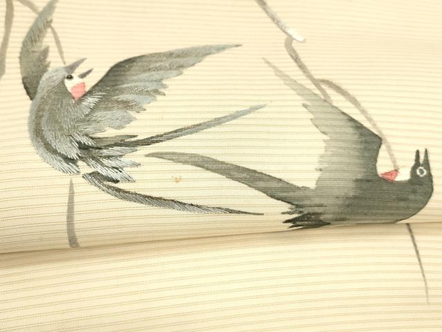 平和屋着物＊セミアンティーク 夏物 絽塩瀬 九寸名古屋帯 刺繍 燕 銀糸 正絹 逸品 DAAW4220cm