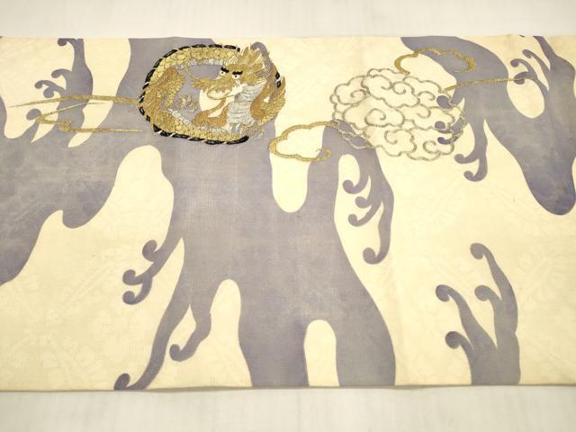 平和屋着物＊夏物 アンティーク 大正ロマン 太鼓柄袋帯 駒刺繍 霞龍文 金銀糸 正絹 逸品 DAAW4221cm