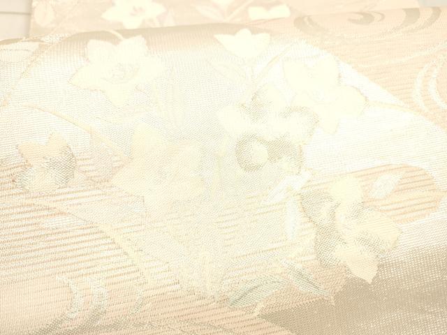 平和屋着物＊夏物 六通柄袋帯 流水草花文 銀糸 正絹 逸品 DAAW4225cm