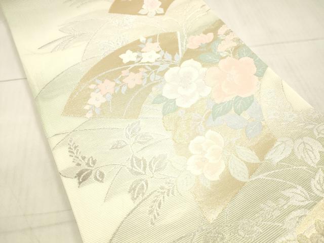 平和屋着物＊夏物 六通柄袋帯 扇面草花文 金銀糸 正絹 逸品 DAAW4226cm