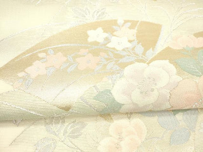 平和屋着物＊夏物 六通柄袋帯 扇面草花文 金銀糸 正絹 逸品 DAAW4226cm