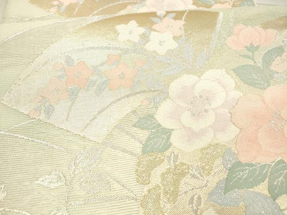 平和屋着物＊夏物 六通柄袋帯 扇面草花文 金銀糸 正絹 逸品 DAAW4226cm
