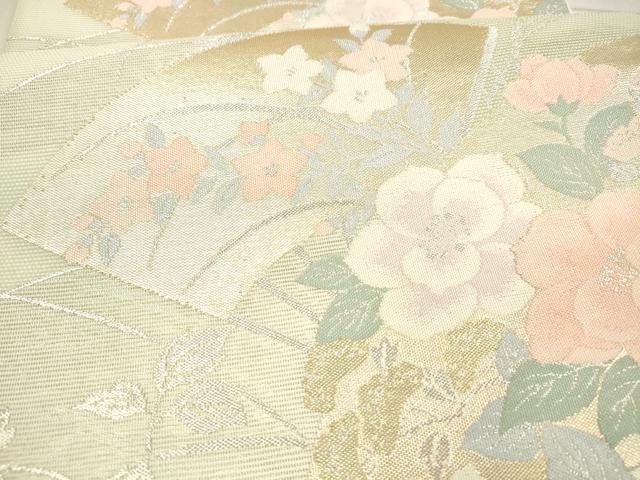 平和屋着物＊夏物 六通柄袋帯 扇面草花文 金銀糸 正絹 逸品 DAAW4226cm