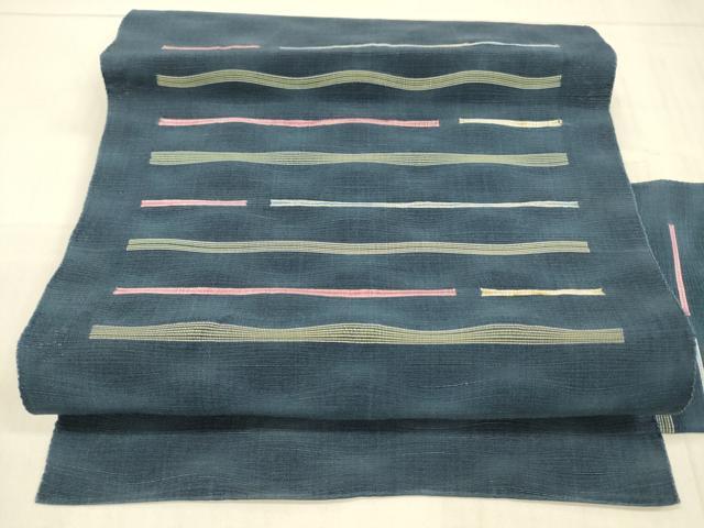 平和屋着物＊夏物 八寸名古屋帯 横段文 正絹 逸品 DAAW4229cm