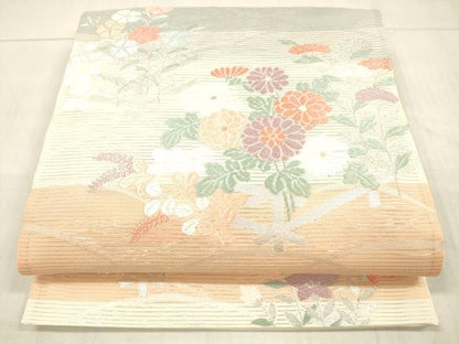 平和屋着物＊夏物 六通柄袋帯 唐織 草花文 銀糸 正絹 逸品 DAAW4231cm