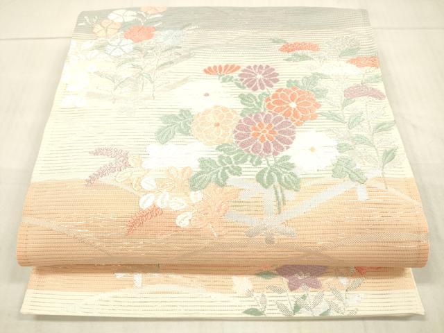 平和屋着物＊夏物 六通柄袋帯 唐織 草花文 銀糸 正絹 逸品 DAAW4231cm