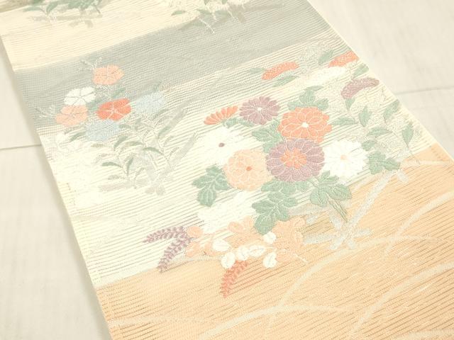 平和屋着物＊夏物 六通柄袋帯 唐織 草花文 銀糸 正絹 逸品 DAAW4231cm