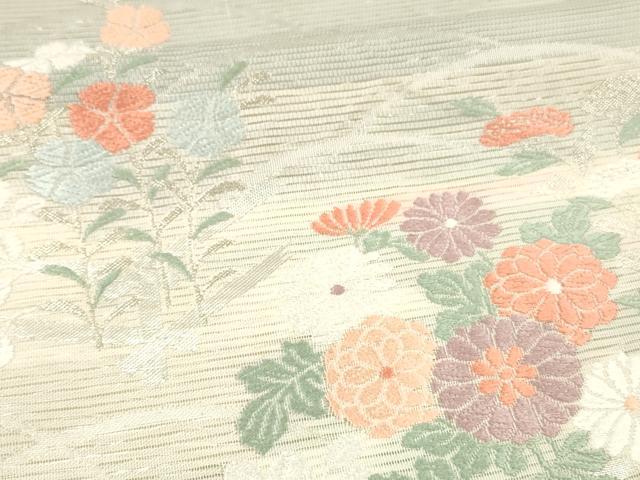 平和屋着物＊夏物 六通柄袋帯 唐織 草花文 銀糸 正絹 逸品 DAAW4231cm