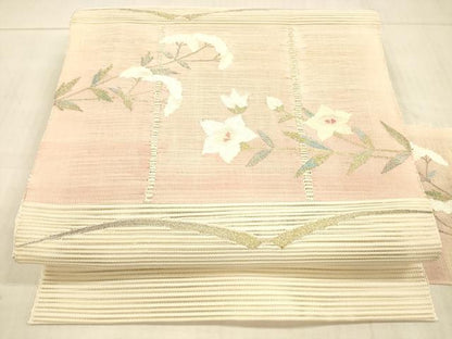 平和屋着物＊夏物 絽綴れ 八寸名古屋帯 草花文 金銀糸 正絹 逸品 DAAW4236cm