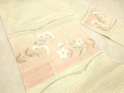 平和屋着物＊夏物 絽綴れ 八寸名古屋帯 草花文 金銀糸 正絹 逸品 DAAW4236cm