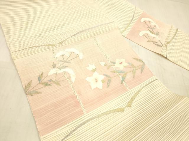 平和屋着物＊夏物 絽綴れ 八寸名古屋帯 草花文 金銀糸 正絹 逸品 DAAW4236cm