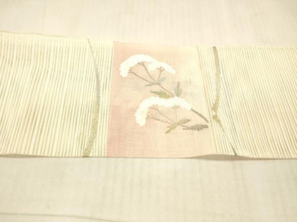 平和屋着物＊夏物 絽綴れ 八寸名古屋帯 草花文 金銀糸 正絹 逸品 DAAW4236cm