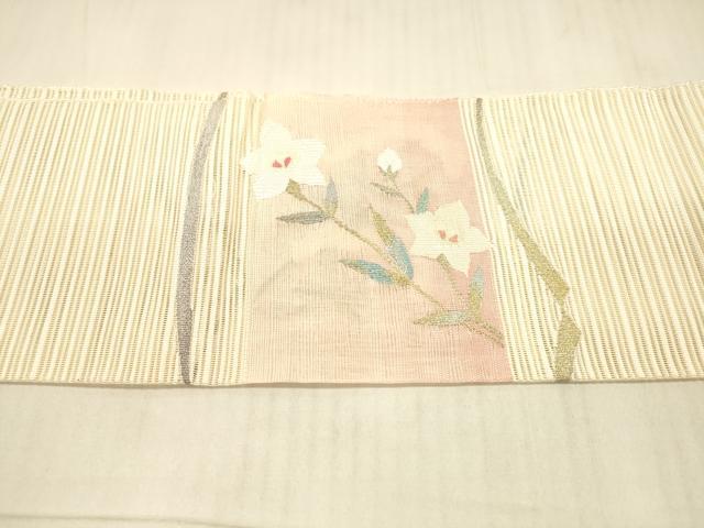 平和屋着物＊夏物 絽綴れ 八寸名古屋帯 草花文 金銀糸 正絹 逸品 DAAW4236cm