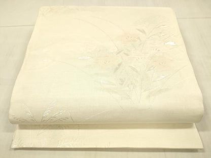 平和屋着物＊夏物 六通柄袋帯 草花文 銀糸 正絹 逸品 DAAW4238cm