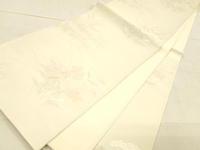 平和屋着物＊夏物 六通柄袋帯 草花文 銀糸 正絹 逸品 DAAW4238cm