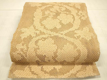 平和屋着物＊夏物 八寸名古屋帯 草花文 杏色 正絹 逸品 DAAW4239cm