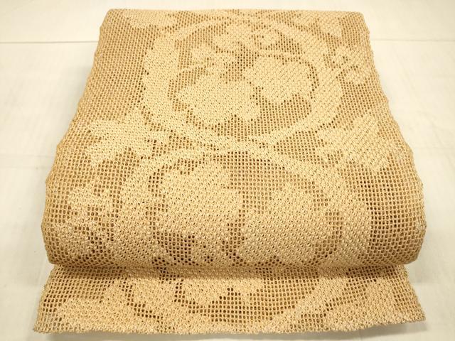 平和屋着物＊夏物 八寸名古屋帯 草花文 杏色 正絹 逸品 DAAW4239cm