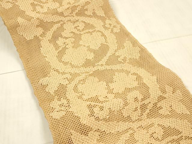 平和屋着物＊夏物 八寸名古屋帯 草花文 杏色 正絹 逸品 DAAW4239cm