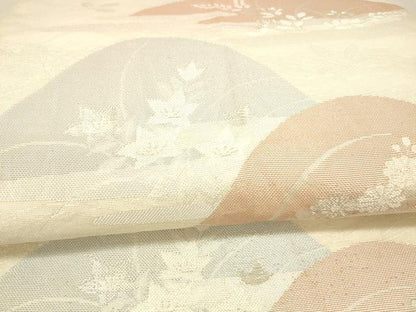 平和屋着物＊夏物　六通柄袋帯　遠山草花文　銀糸　正絹　逸品　DAAW4241cm