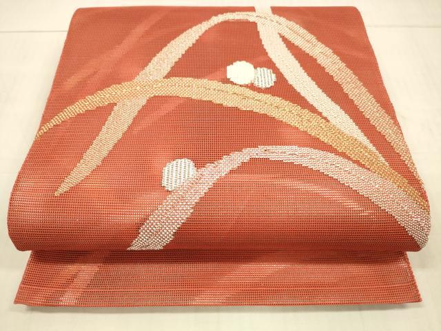 平和屋着物＊夏物 太鼓柄袋帯 露草文 金銀糸 正絹 逸品 DAAW4244cm