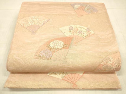平和屋着物＊夏物 六通柄袋帯 唐織 扇面草花文 金糸 正絹 逸品 DAAW4247cm