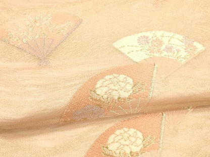 平和屋着物＊夏物 六通柄袋帯 唐織 扇面草花文 金糸 正絹 逸品 DAAW4247cm