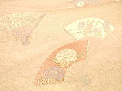 平和屋着物＊夏物 六通柄袋帯 唐織 扇面草花文 金糸 正絹 逸品 DAAW4247cm