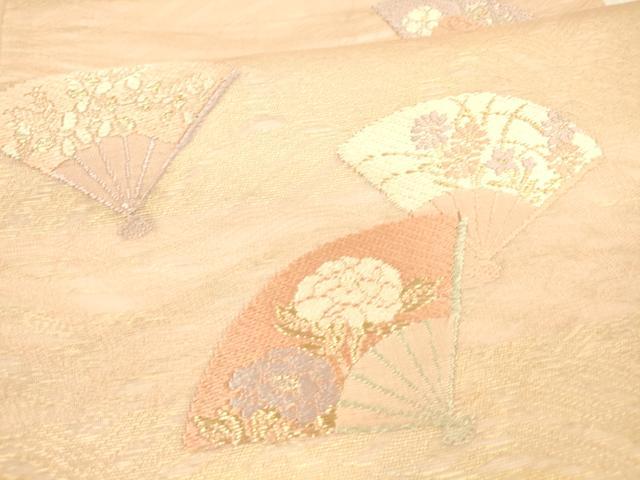 平和屋着物＊夏物 六通柄袋帯 唐織 扇面草花文 金糸 正絹 逸品 DAAW4247cm