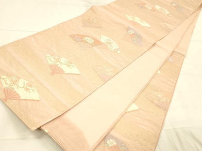 平和屋着物＊夏物 六通柄袋帯 唐織 扇面草花文 金糸 正絹 逸品 DAAW4247cm