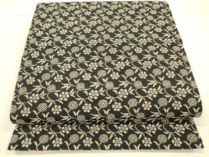 平和屋着物●全通柄袋帯　名物裂　草花文　黒地　三越扱い　正絹　逸品　DAAW4262cm