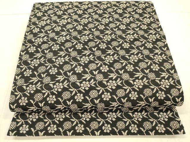 平和屋着物●全通柄袋帯　名物裂　草花文　黒地　三越扱い　正絹　逸品　DAAW4262cm
