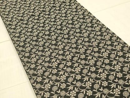 平和屋着物●全通柄袋帯　名物裂　草花文　黒地　三越扱い　正絹　逸品　DAAW4262cm