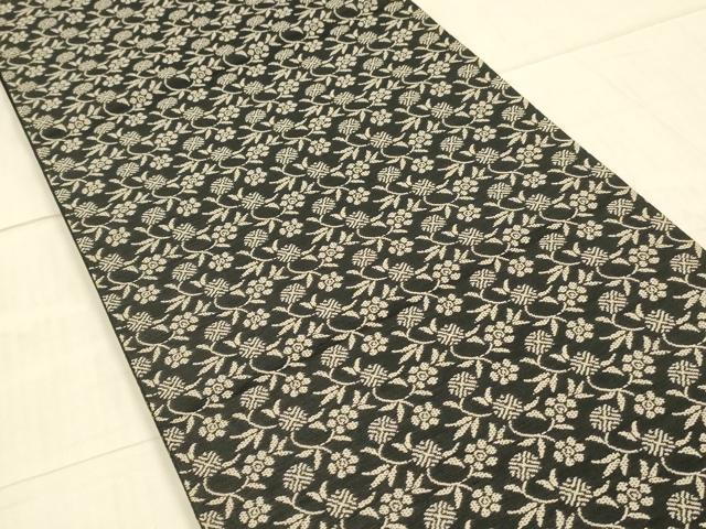 平和屋着物●全通柄袋帯　名物裂　草花文　黒地　三越扱い　正絹　逸品　DAAW4262cm