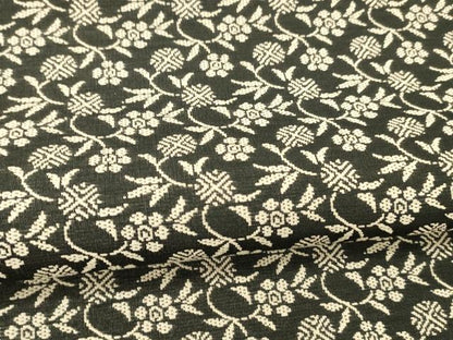平和屋着物●全通柄袋帯　名物裂　草花文　黒地　三越扱い　正絹　逸品　DAAW4262cm