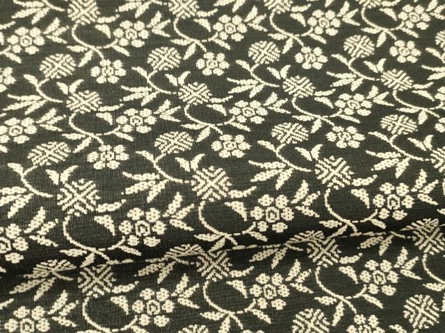 平和屋着物●全通柄袋帯　名物裂　草花文　黒地　三越扱い　正絹　逸品　DAAW4262cm