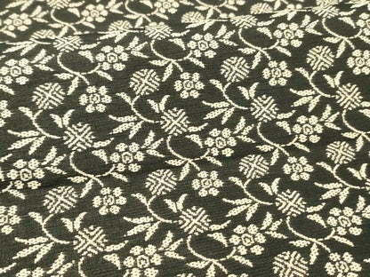 平和屋着物●全通柄袋帯　名物裂　草花文　黒地　三越扱い　正絹　逸品　DAAW4262cm