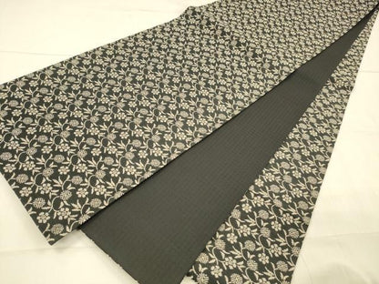 平和屋着物●全通柄袋帯　名物裂　草花文　黒地　三越扱い　正絹　逸品　DAAW4262cm