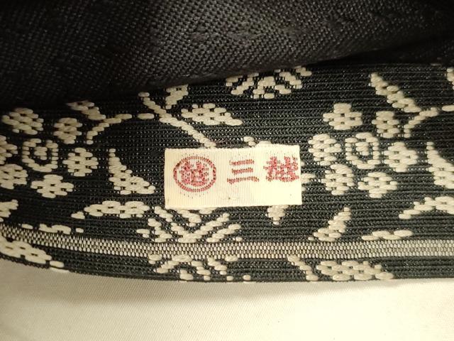 平和屋着物●全通柄袋帯　名物裂　草花文　黒地　三越扱い　正絹　逸品　DAAW4262cm