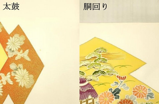 平和屋着物●塩瀬 九寸名古屋帯 風景草花文 金糸 正絹 逸品 DAAW4277cm