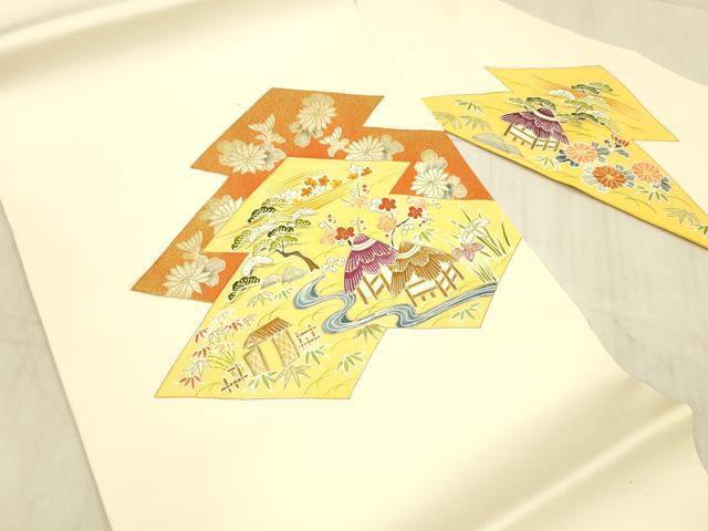 平和屋着物●塩瀬 九寸名古屋帯 風景草花文 金糸 正絹 逸品 DAAW4277cm