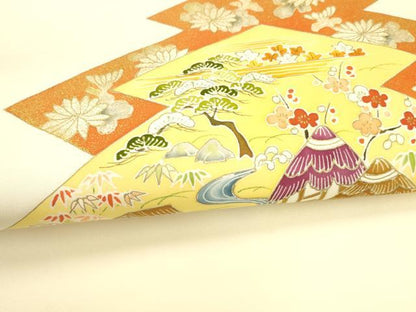 平和屋着物●塩瀬 九寸名古屋帯 風景草花文 金糸 正絹 逸品 DAAW4277cm