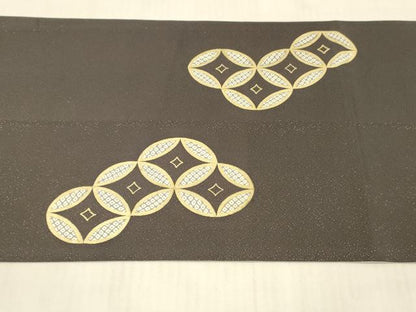 平和屋着物●九寸開き名古屋帯　吉祥鹿の子文　金彩　銀通し地　正絹　逸品　DAAW4292cm