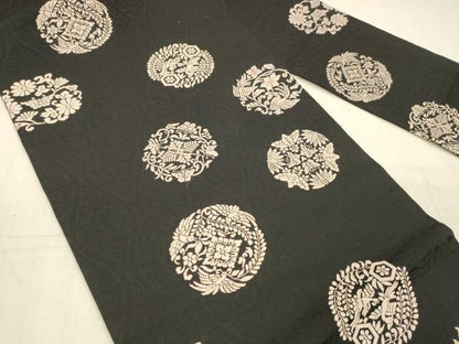 平和屋着物●九寸名古屋帯 飛鳥花蝶文 黒地 正絹 逸品 DAAW4293cm