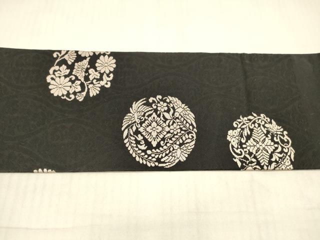平和屋着物●九寸名古屋帯 飛鳥花蝶文 黒地 正絹 逸品 DAAW4293cm