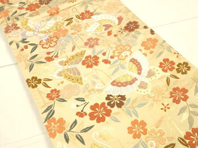 平和屋着物●六通柄袋帯　唐織　花蝶文　金糸　正絹　逸品　DAAW4339cm