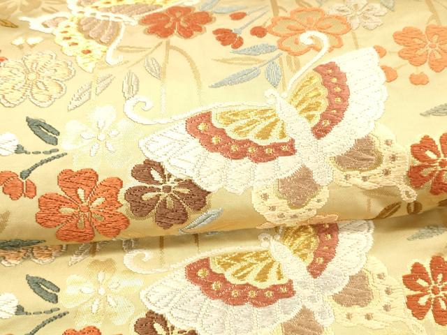 平和屋着物●六通柄袋帯　唐織　花蝶文　金糸　正絹　逸品　DAAW4339cm