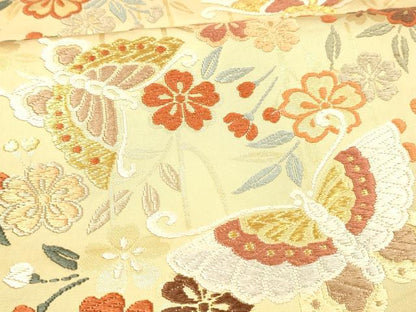平和屋着物●六通柄袋帯　唐織　花蝶文　金糸　正絹　逸品　DAAW4339cm
