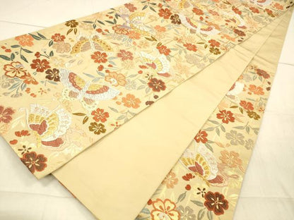 平和屋着物●六通柄袋帯　唐織　花蝶文　金糸　正絹　逸品　DAAW4339cm