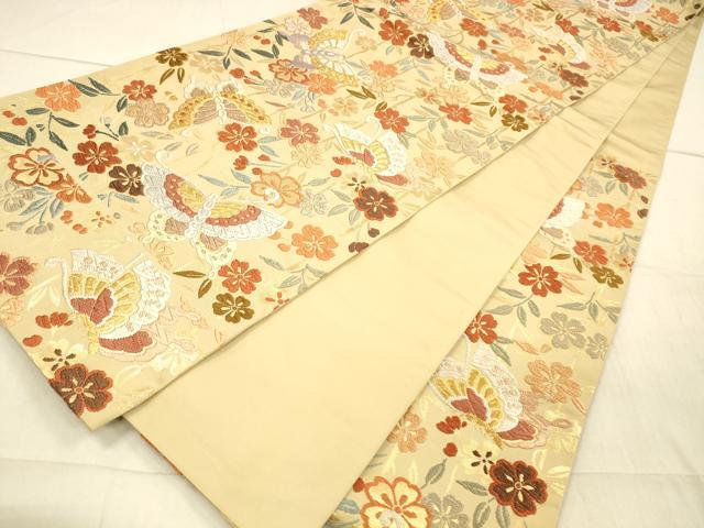 平和屋着物●六通柄袋帯　唐織　花蝶文　金糸　正絹　逸品　DAAW4339cm