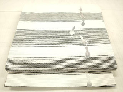 平和屋着物●両面　六通柄袋帯　唐織　抽象文様　瓢箪　金糸　正絹　逸品　DAAW4348cm